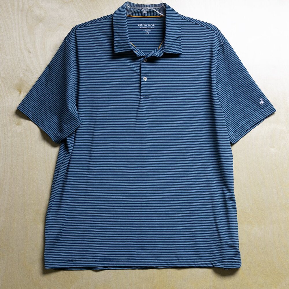 Men's Michel Rouen Blue Striped Performance Polo Sz 2XL